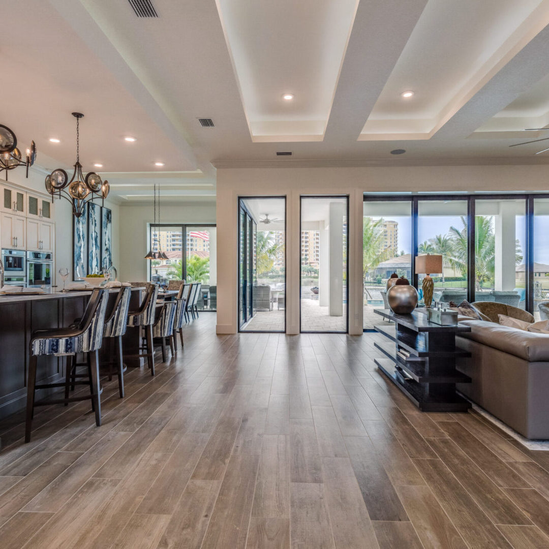 Open-concept living and kitchen area.